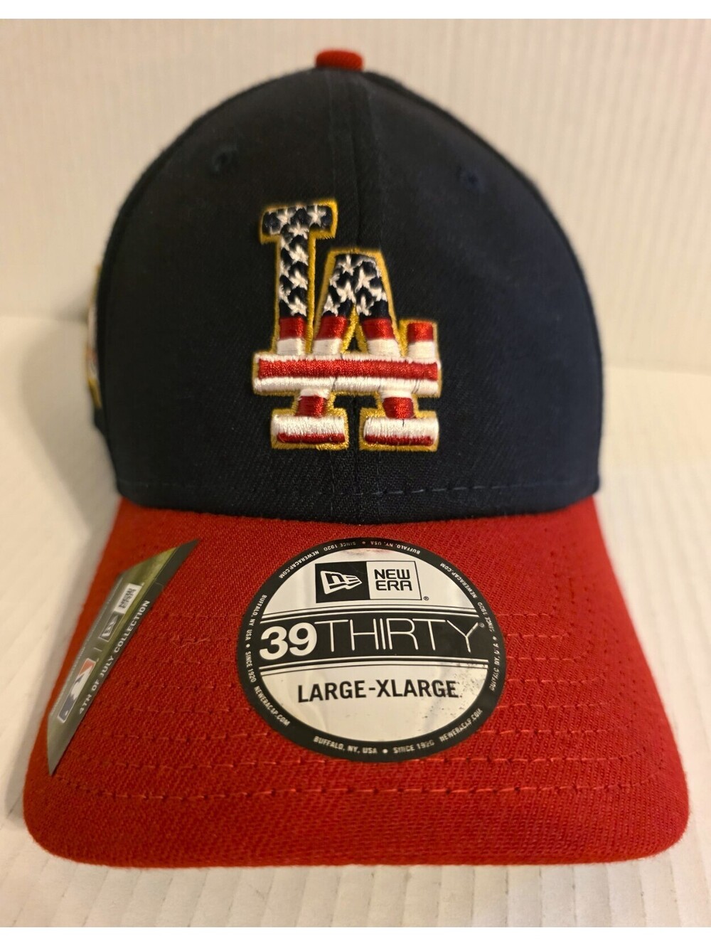 New Era 39THIRTY Los Angeles Dodgers Patriotic B-Ball Hat L/XL Stars Stripes NWT